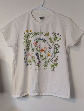 Gildan White Tee with Multicolor Botanical Floral Print